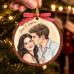 Custom Photo Couple Christmas Gifts For Husband And Wife, Him And Her - Personalized Wood Slice Ornament