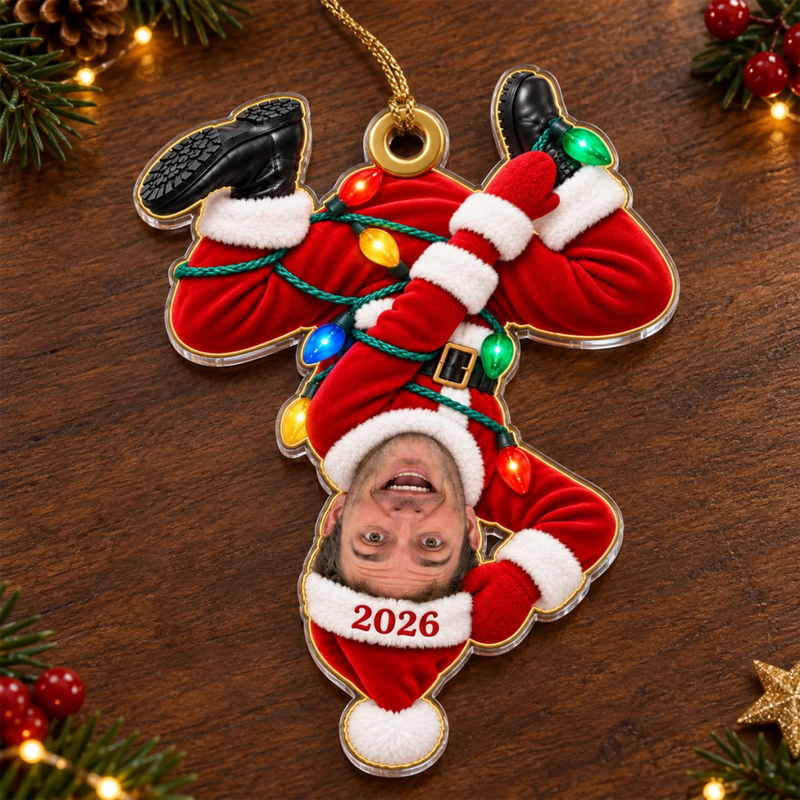Custom Photo Funny Upside Down Santa Christmas Gifts - Personalized Acrylic Ornament