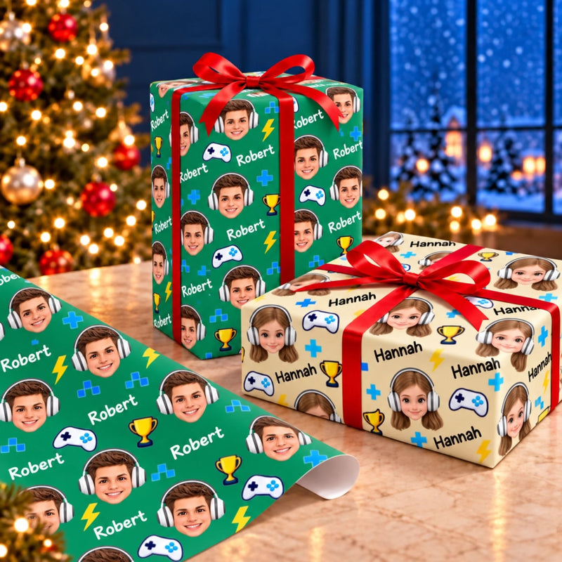 Custom Photo Game Pattern Gifts For Kids, Gamer, Gaming Lovers - Personalized Wrapping Paper