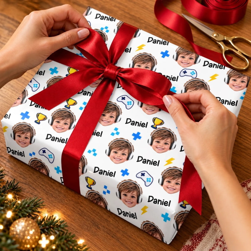Custom Photo Game Pattern Gifts For Kids, Gamer, Gaming Lovers - Personalized Wrapping Paper
