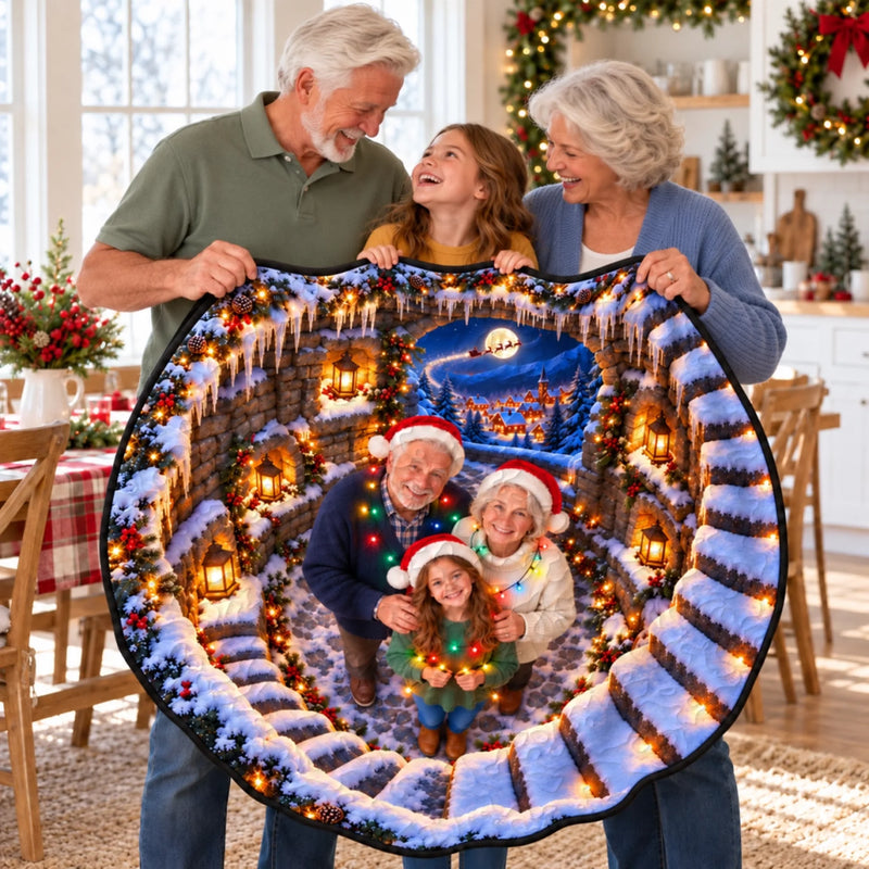 Custom Photo Christmas Snowy Village Family Decor - Personalized Quilted Round Mat