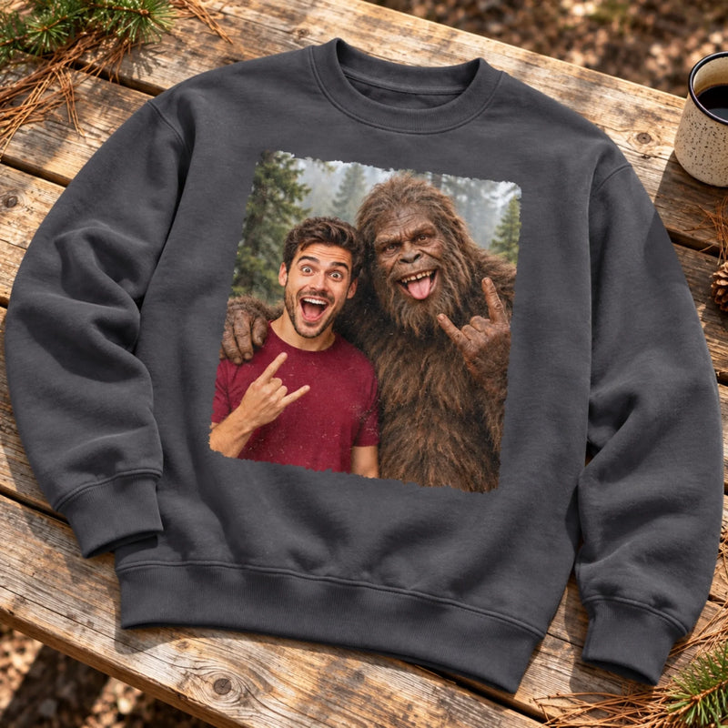 Custom Photo Bigfoot Selfie Funny Prank Gifts For Men And Women - Personalized Crewneck Pullover Sweatshirt