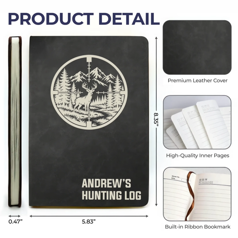 Custom Name Hunting Gifts for Hunters - Personalized Leather Writing Journal