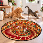 Custom Photo Christmas Carousel Family Decor - Personalized Quilted Round Mat