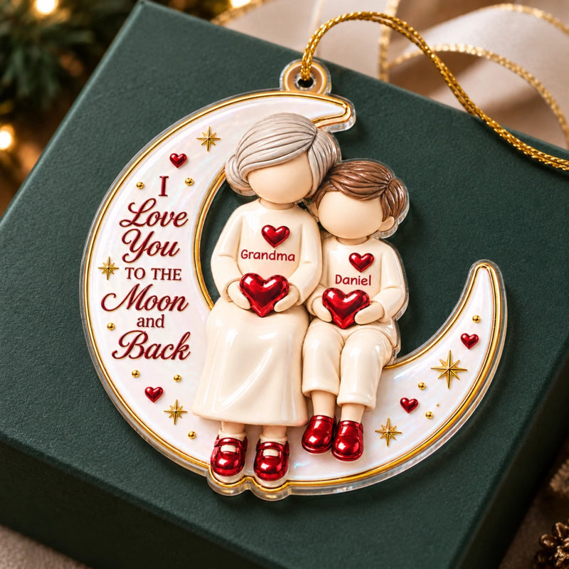 Custom Name Grandma Christmas Keepsake Gifts For Grandma, Grandkids - Personalized Acrylic Ornament - To The Moon