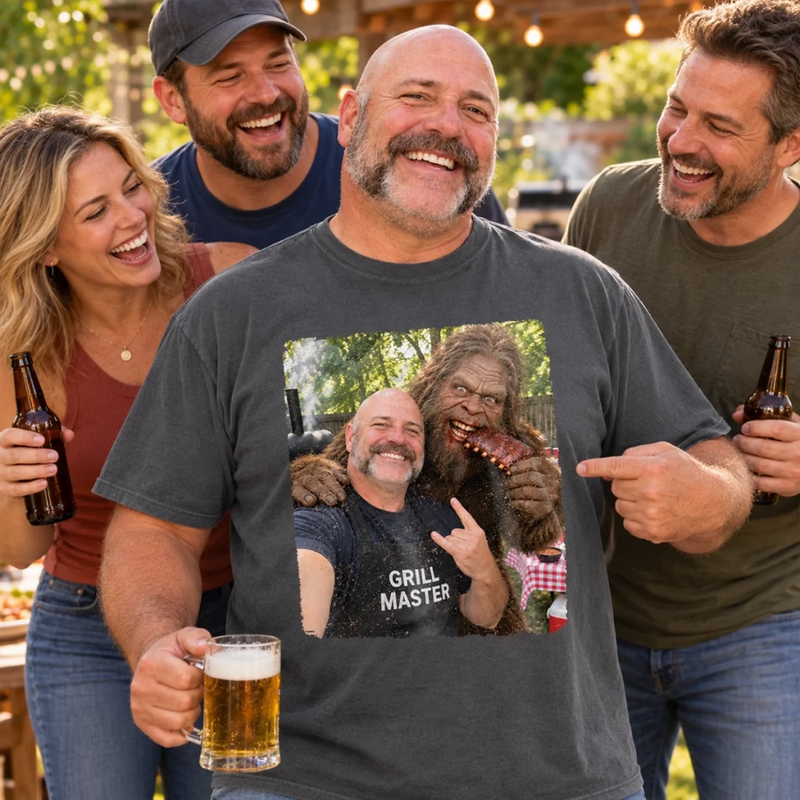 Custom Photo Grill Master Bigfoot Gifts for Men - Personalized Comfort T-Shirt