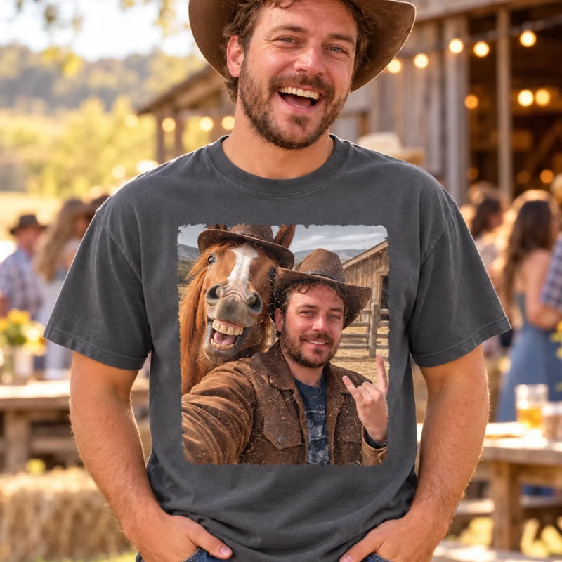 Custom Photo Cowboy Horse Gifts for Men - Personalized Comfort T-Shirt