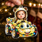 Custom Photo Christmas Astronaut Race Car Gifts for Kids - Personalized Acrylic Ornament