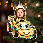 Custom Photo Christmas Astronaut Race Car Gifts for Kids - Personalized Acrylic Ornament