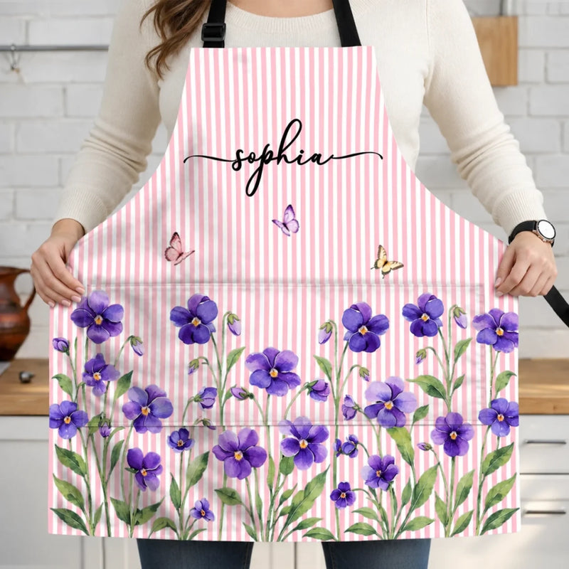 Custom Name Pastel Butterfly Floral Gifts For Women And Kids - Personalized Apron With Pocket
