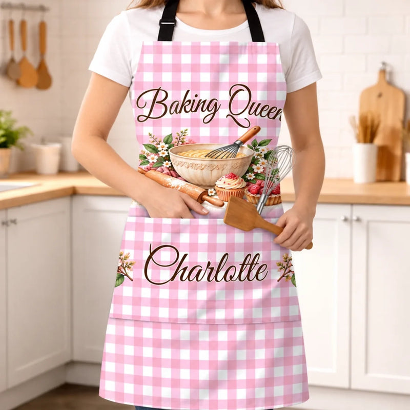 Custom Name Baking Queen Gifts For Bakers - Personalized Apron With Pocket