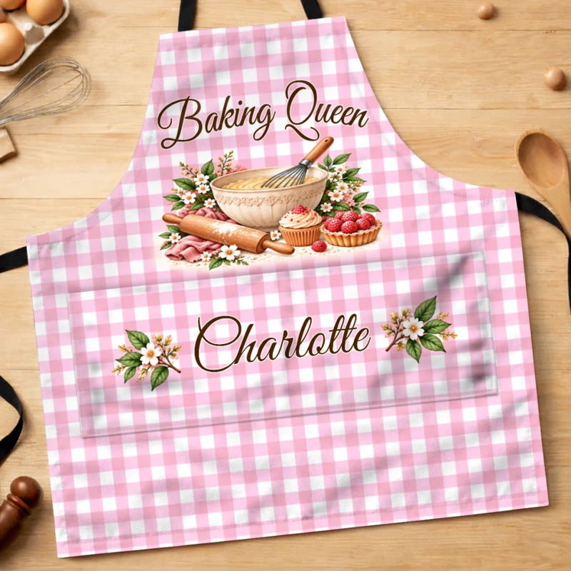 Custom Name Baking Queen Gifts For Bakers - Personalized Apron With Pocket