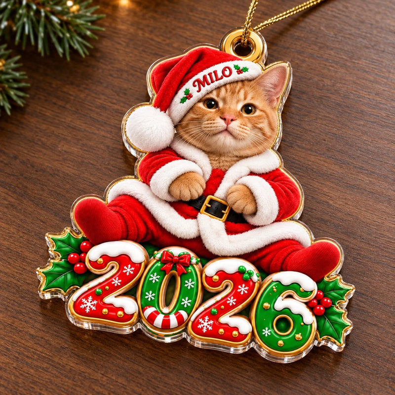 Custom Pet Photo Santa Christmas Keepsake - Personalized Acrylic Ornament
