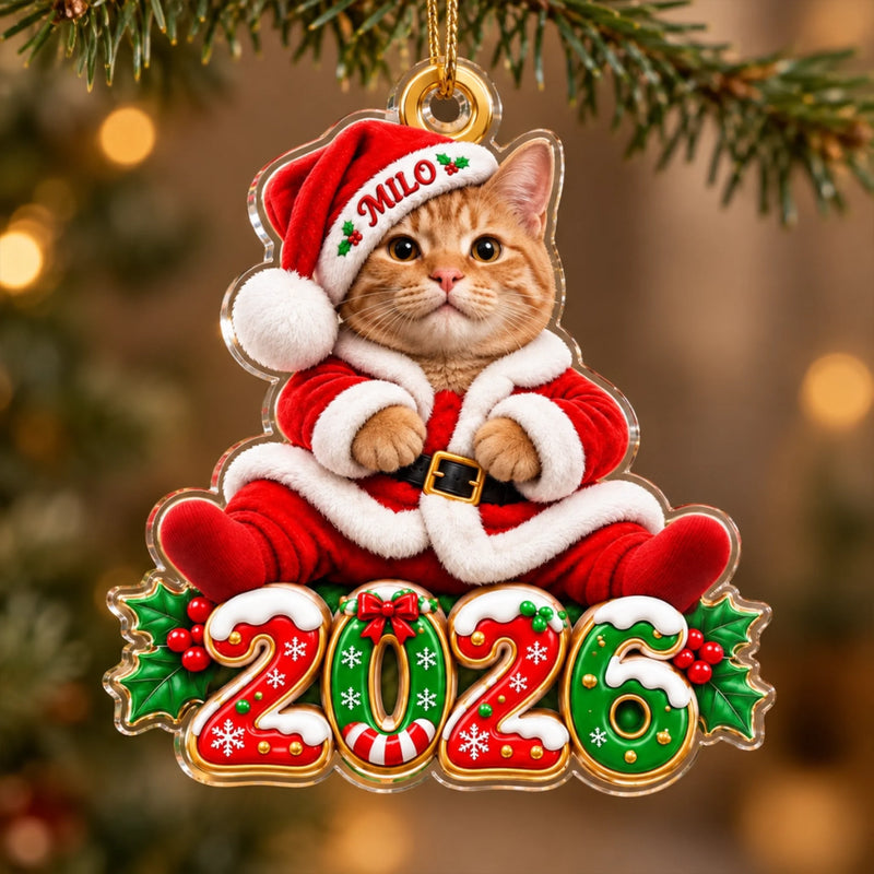 Custom Pet Photo Santa Christmas Keepsake - Personalized Acrylic Ornament