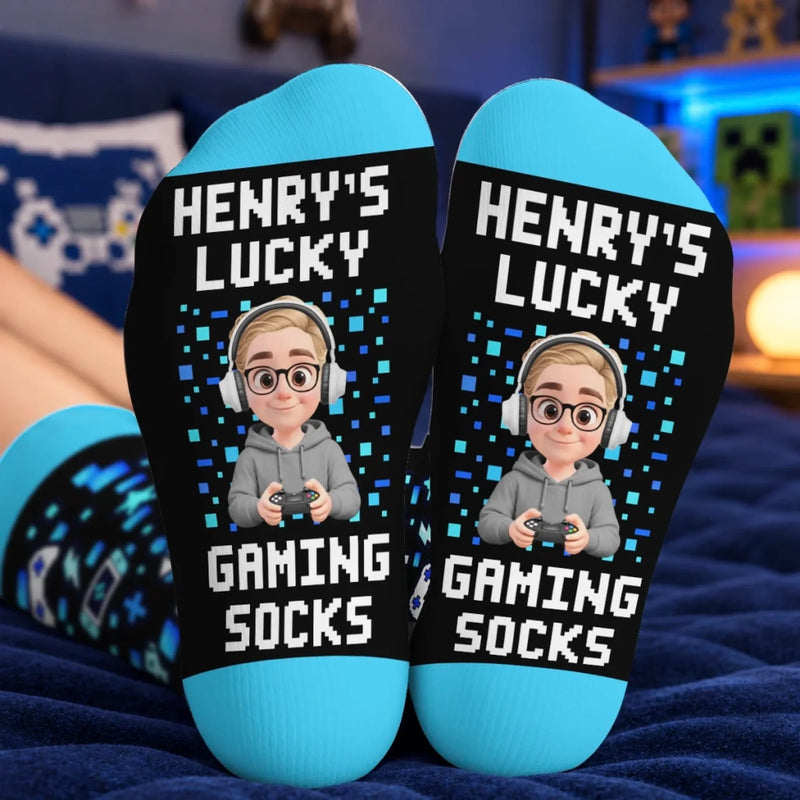 Custom Gamer Character Name Gifts for Kids - Personalized Crew Socks