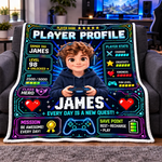 Custom Photo Name Gamer Profile Gifts for Kids - Personalized Blanket