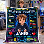 Custom Photo Name Gamer Profile Gifts for Kids - Personalized Blanket