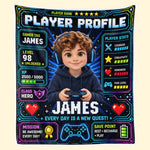 Custom Photo Name Gamer Profile Gifts for Kids - Personalized Blanket