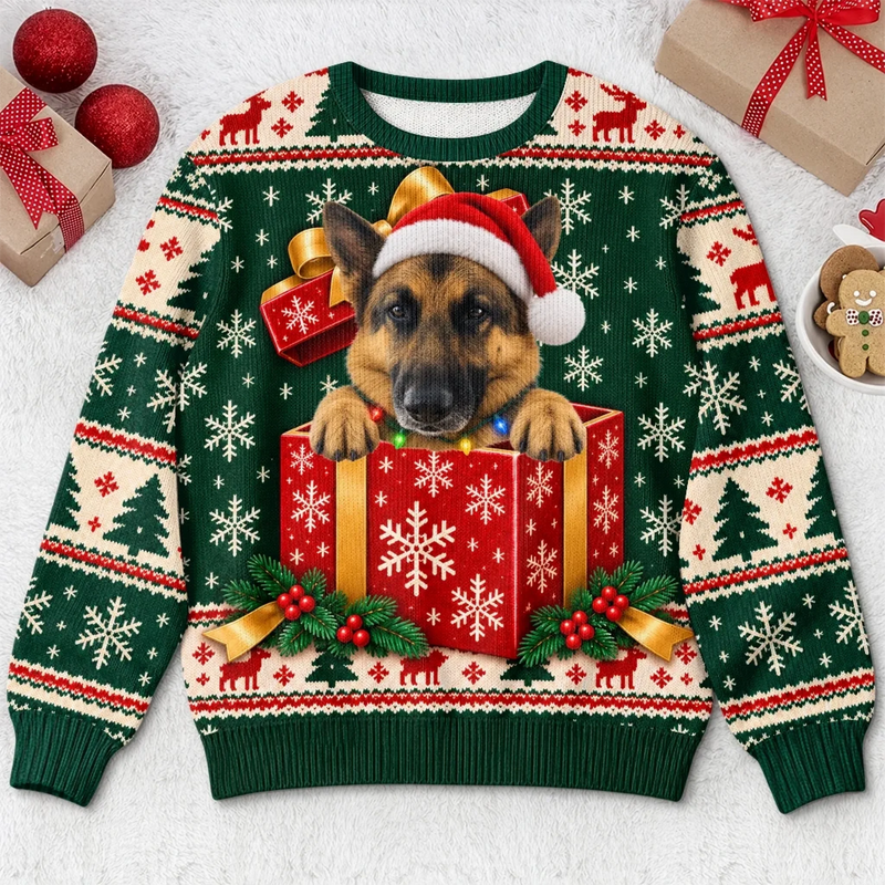 Custom Pet Photo Christmas Gift Box Gifts For Dog And Cat Lovers, Pet Lovers - Personalized Ugly Sweatshirt