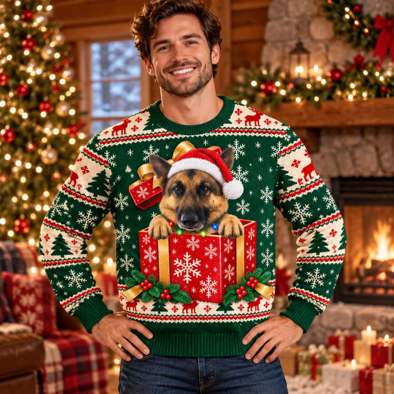 Custom Pet Photo Christmas Gift Box Gifts For Dog And Cat Lovers, Pet Lovers - Personalized Ugly Sweatshirt