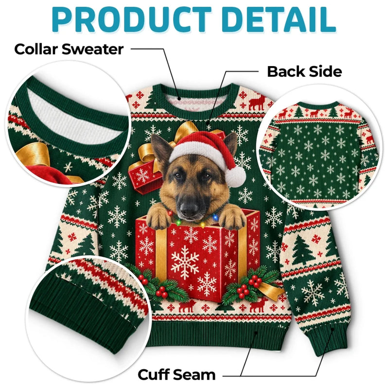 Custom Pet Photo Christmas Gift Box Gifts For Dog And Cat Lovers, Pet Lovers - Personalized Ugly Sweatshirt