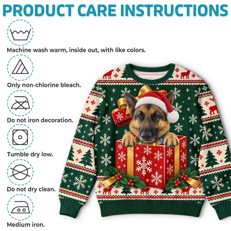 Custom Pet Photo Christmas Gift Box Gifts For Dog And Cat Lovers, Pet Lovers - Personalized Ugly Sweatshirt