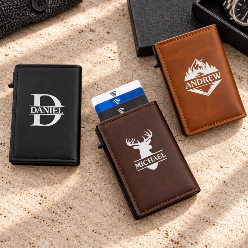 Custom Name Antler Deer Gifts for Deer Lovers - Personalized RFID Blocking Pop Up Wallet