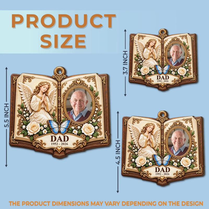 Custom Photo Angel Memorial Keepsake for Dad - Personalized Wooden Ornament