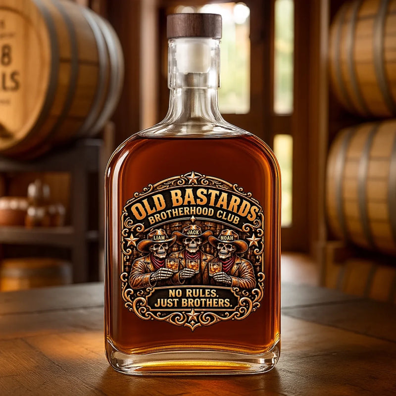 Custom Name Skull Brotherhood Gifts for Brothers - Personalized Whiskey Bottle