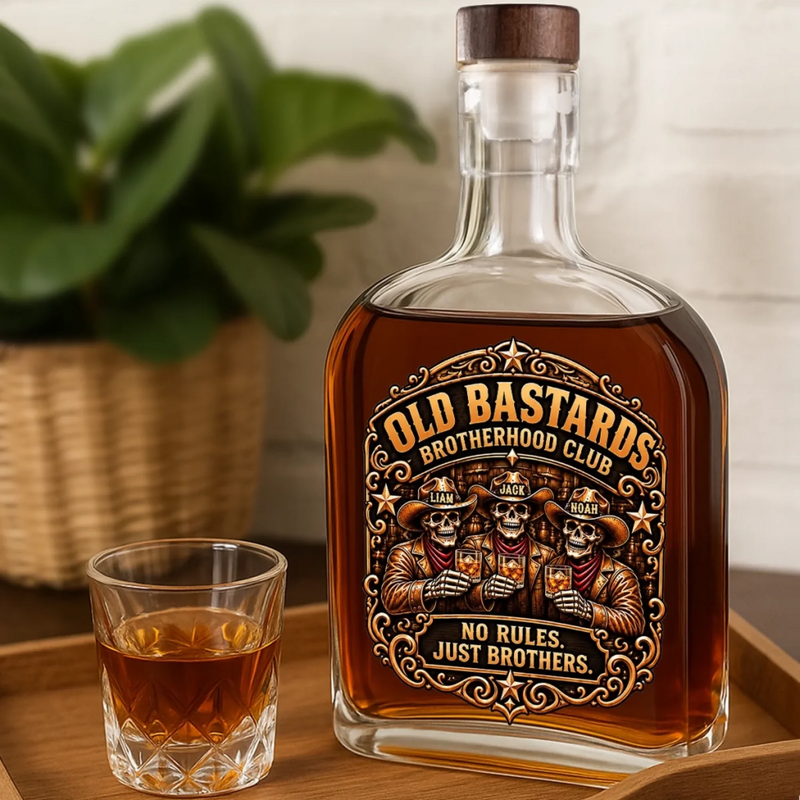 Custom Name Skull Brotherhood Gifts for Brothers - Personalized Whiskey Bottle