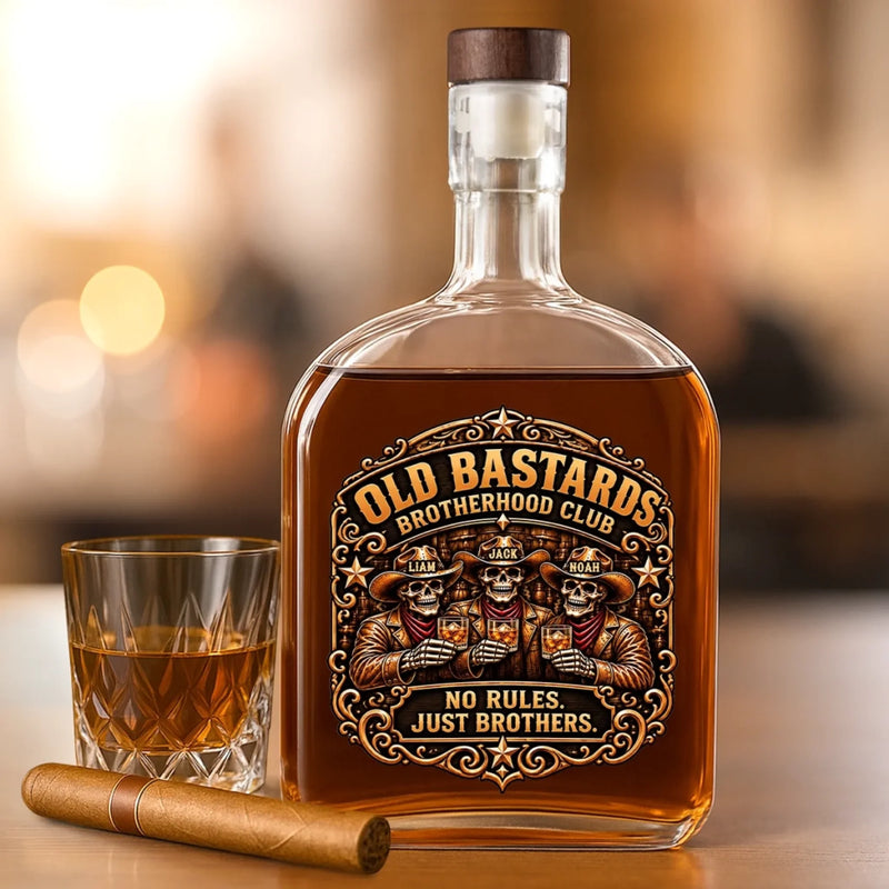 Custom Name Skull Brotherhood Gifts for Brothers - Personalized Whiskey Bottle
