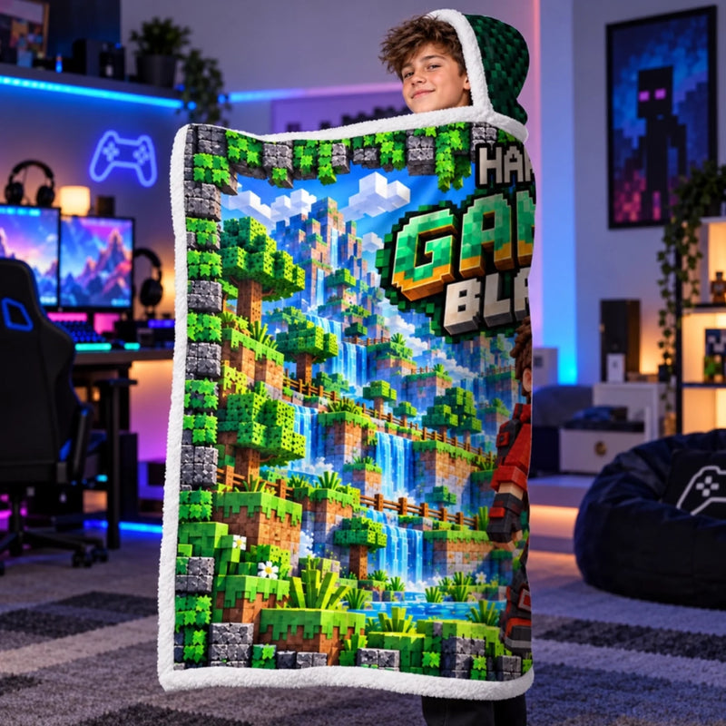 Custom Photo Pixel Adventure Gifts for Gamers - Personalized Snuggle Blanket