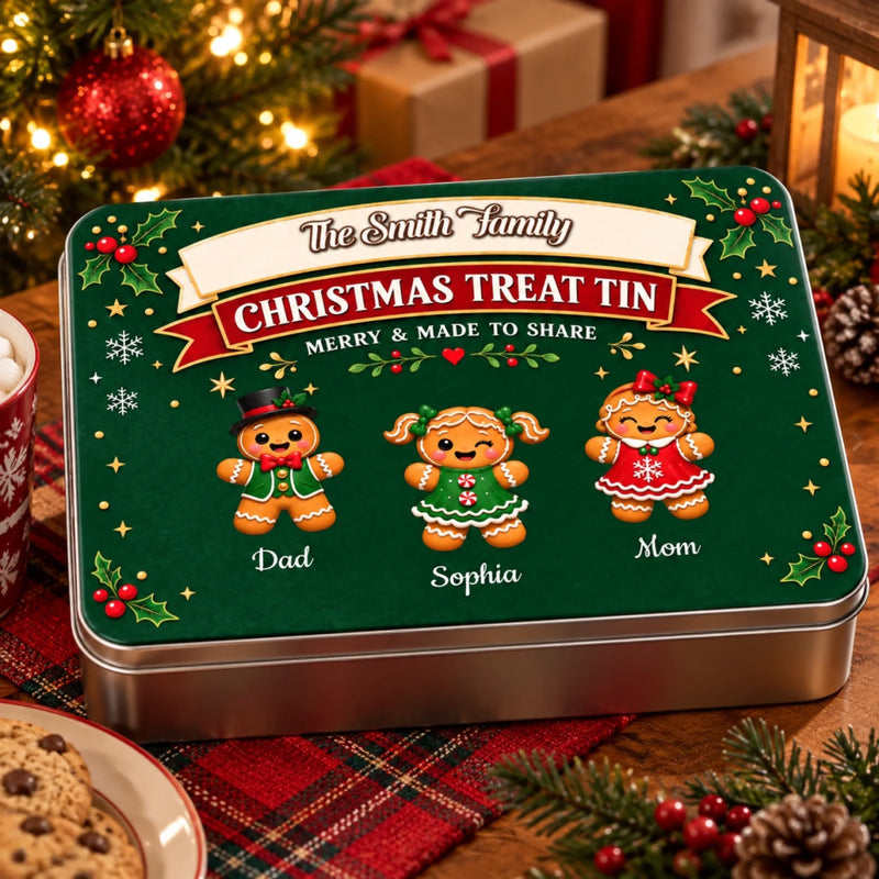 Custom Name Gingerbread Family Christmas Gifts - Personalized Metal Tin