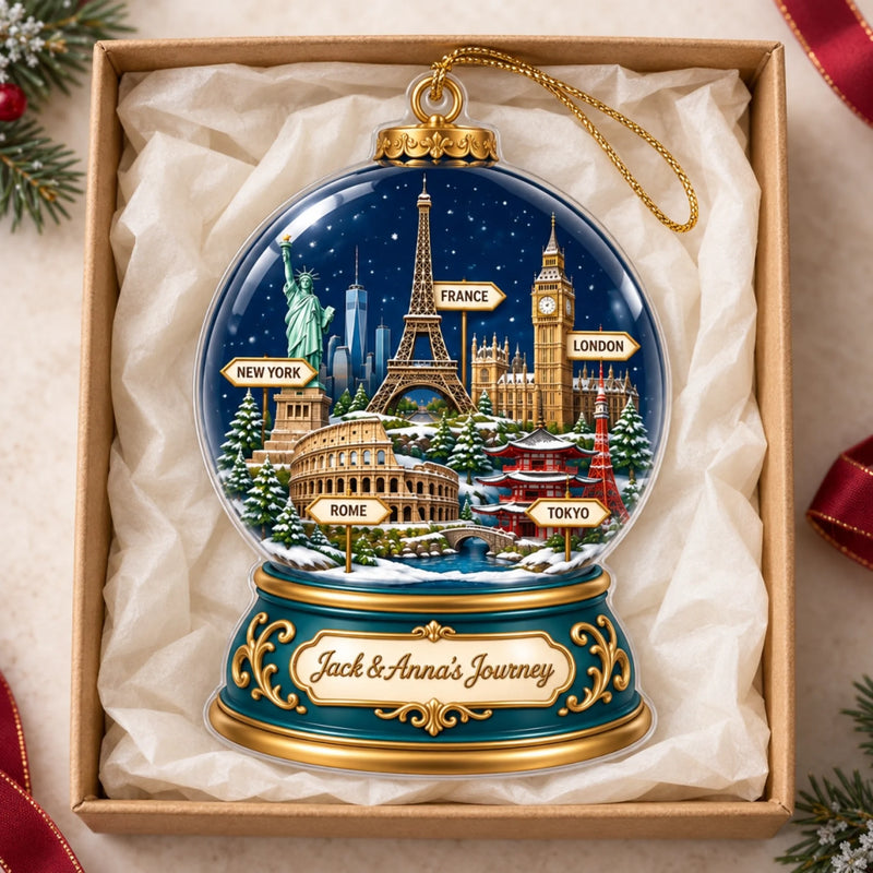 Custom Name World Travel Christmas Gifts for Couples - Personalized Acrylic Ornament