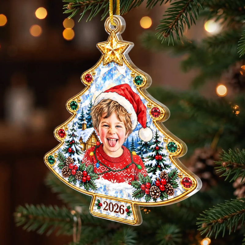 Custom Photo Christmas Tree Gifts For Kids - Personalized Acrylic Ornament