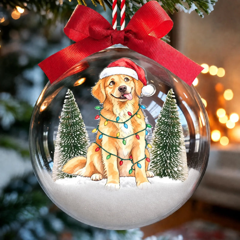 Custom Pet Photo Santa Hat Christmas Gifts For Dog And Cat Lovers - Personalized 3D Acrylic Ball Ornament