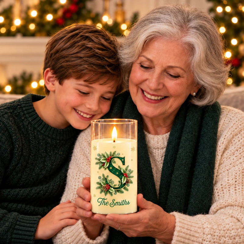 Custom Family Initial Christmas Decor for Families - Personalized LED Candle Light