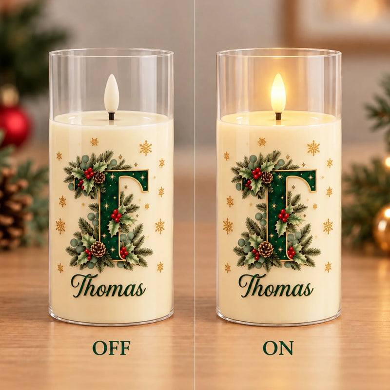 Custom Family Initial Christmas Decor for Families - Personalized LED Candle Light