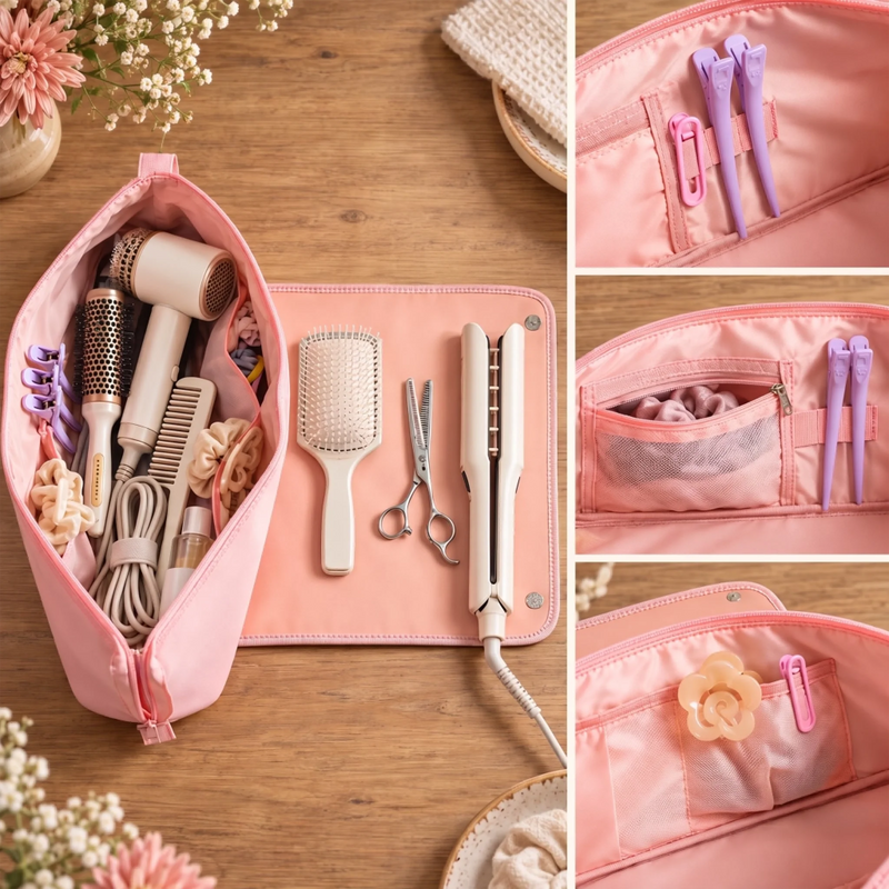 Custom Photo Name Floral Portrait Gifts for Women - Personalized Hair Tools Travel Bag