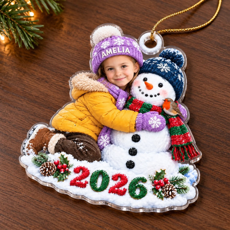 Custom Photo Christmas Snowman Gifts for Kids - Personalized Acrylic Ornament