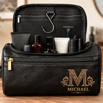 Custom Name Monogram Travel Gifts - Personalized Leather Toiletry Bag