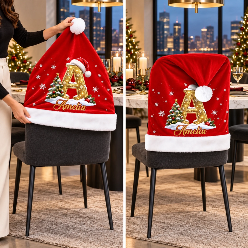 Custom Name Christmas Chair Decor for Family - Personalized Chair Cover