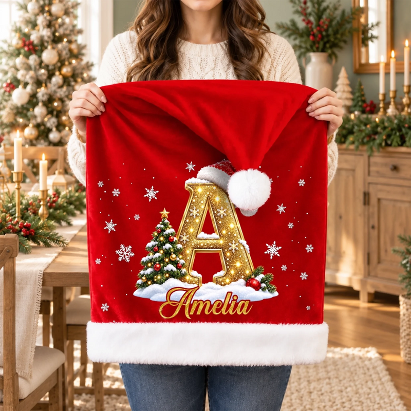 Custom Name Christmas Chair Decor for Family - Personalized Chair Cover