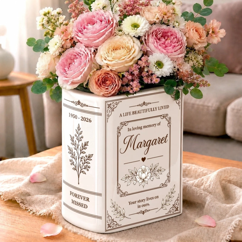 Custom Memorial Floral Name - Personalized Book Vase