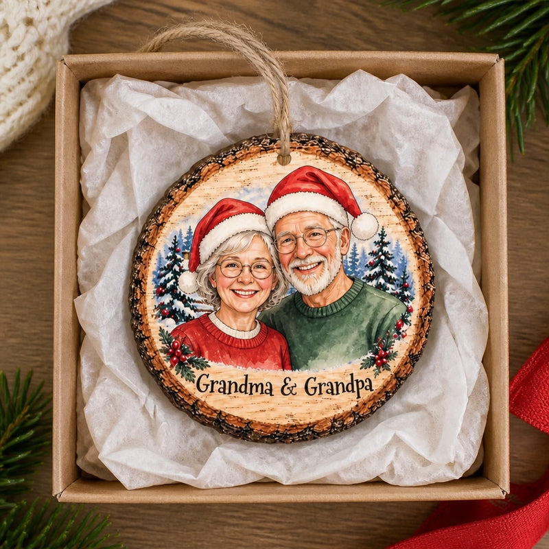 Custom Photo Gifts For Grandparents - Personalized Wooden Ornament
