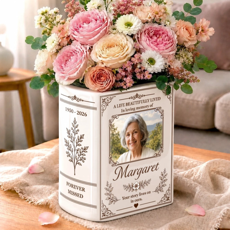 Custom Photo In Loving Memory Decor - Personalized Book Vase