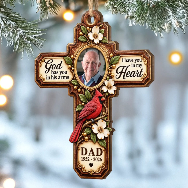 Custom Photo Memorial Dad Christmas Decor - Personalized Wooden Ornament