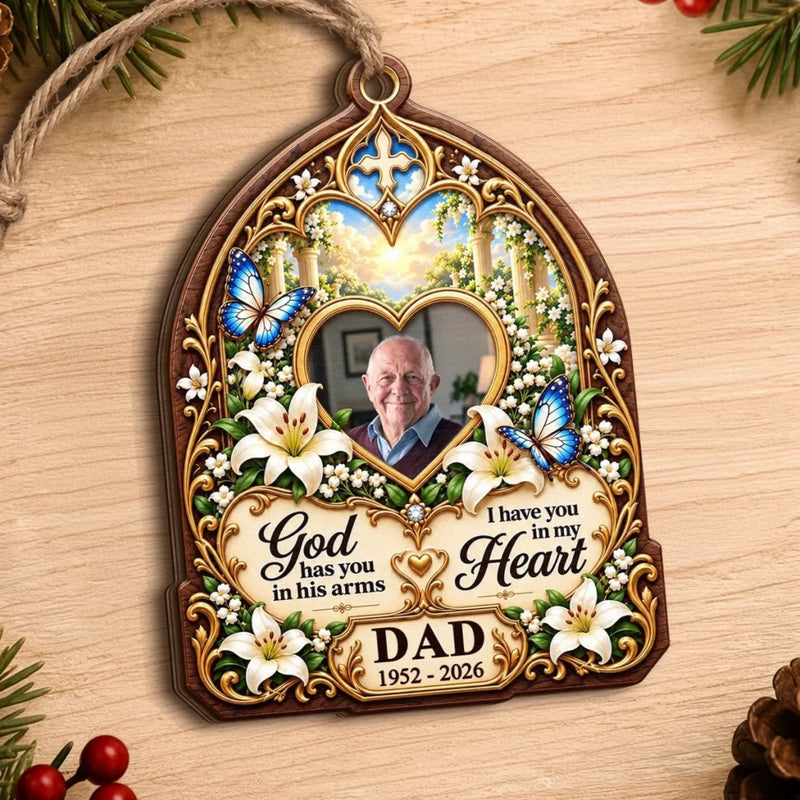 Custom Photo Memorial Dad Christmas Keepsake - Personalized Wooden Ornament
