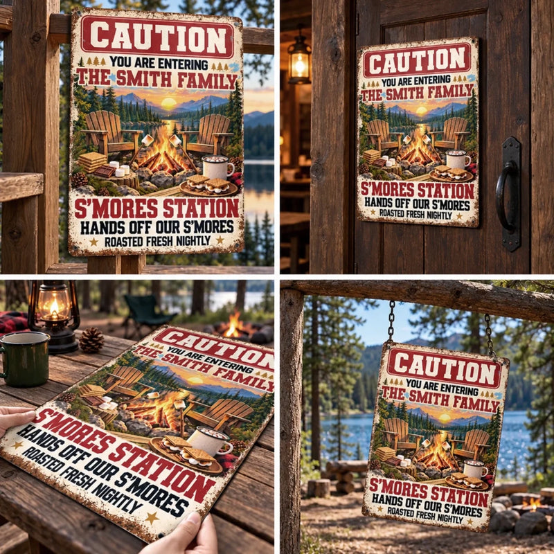 Custom Name S'mores Station Family Campfire Decor - Personalized Metal Sign