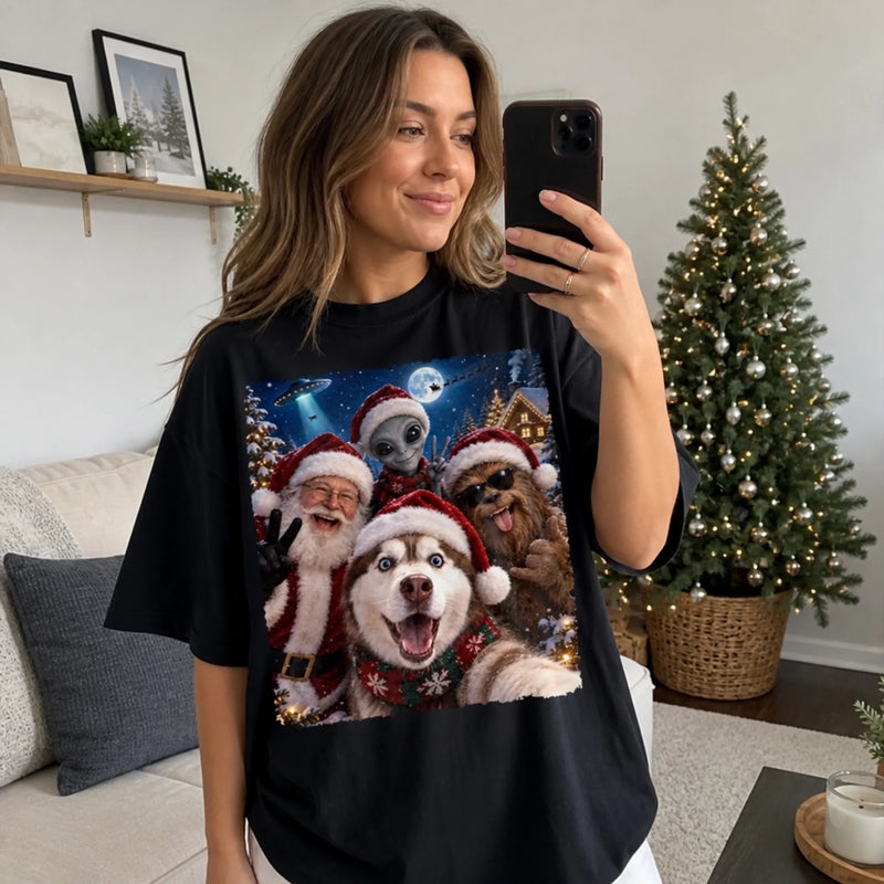 Custom Funny Pet Photo Christmas Selfie Gifts for Dog And Cat Lovers - Personalized Comfort T-Shirt